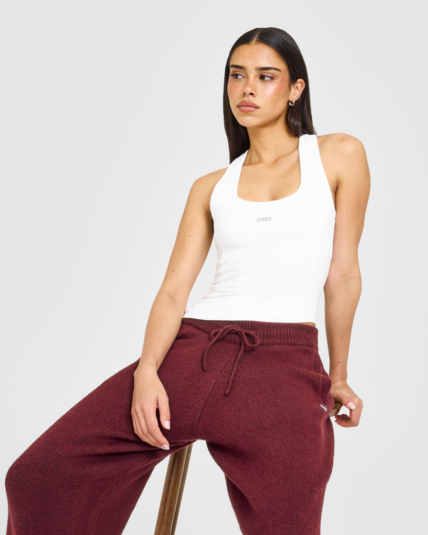 Mellow™ Rib Oner Embroidered Square Neck Vest with Built in Bra Shelf | White