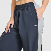 Oversized Piped Woven Straight Leg Track Bottoms | True Blue