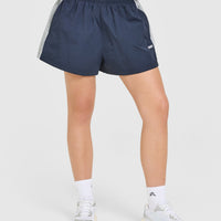 Oversized Piped Woven Track Shorts | True Blue