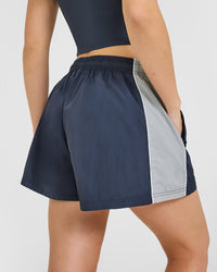 Oversized Piped Woven Track Shorts | True Blue