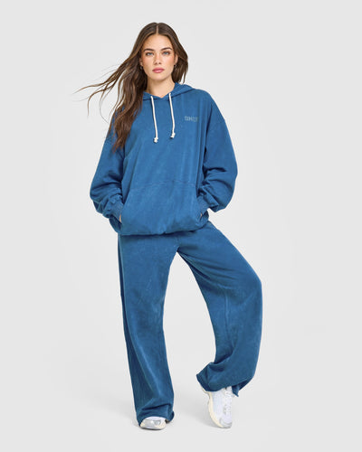 Raw Lounge Wide Leg Joggers | Washed Ocean Blue