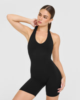 SoftMotion™ Halter Neck All In One Short with White Logo | Black