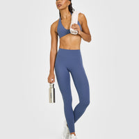 SoftMotion™ High Waisted Leggings with White Logo | Slate Blue