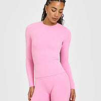 SoftMotion™ Long Sleeve Top with White Logo | Rose Pink