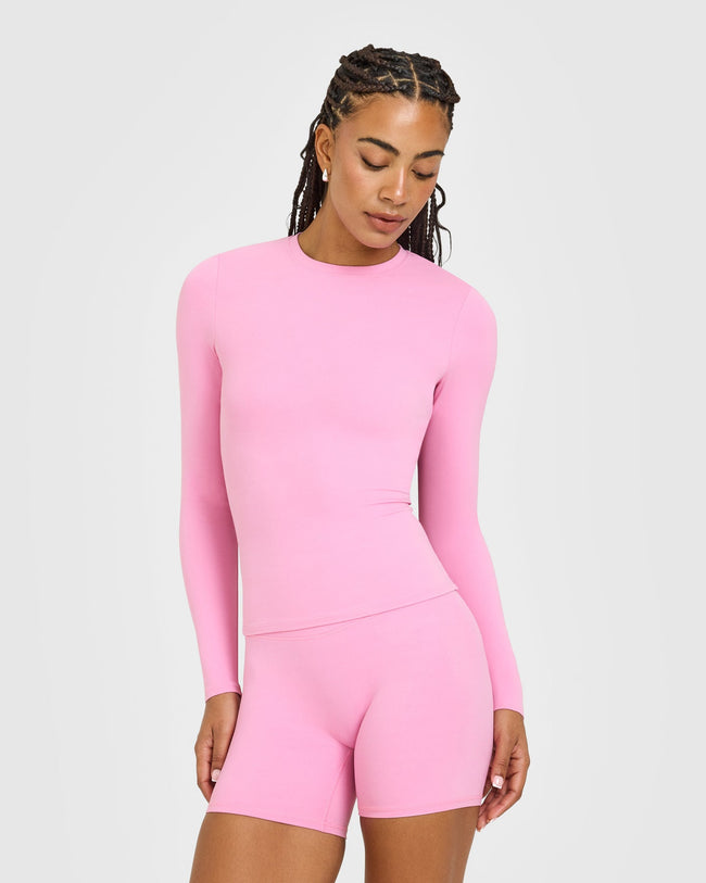 SoftMotion™ Long Sleeve Top with White Logo | Rose Pink