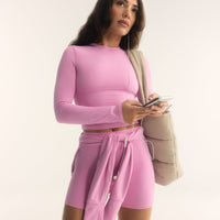 SoftMotion™ Long Sleeve Mid Top with White Logo | Rose Pink