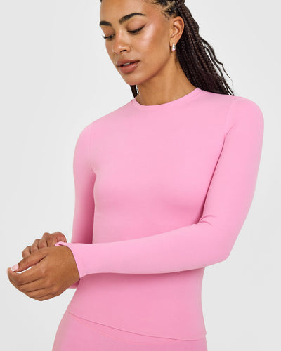 SoftMotion™ Long Sleeve Top with White Logo | Rose Pink