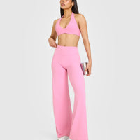 SoftMotion™ Minimal Halter Neck Bralette with White Logo | Rose Pink