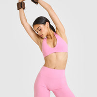 SoftMotion™ Minimal Halter Neck Bralette with White Logo | Rose Pink