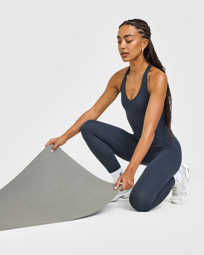 SoftMotion™ Racer Back Mid Vest with Built in Bra Shelf with White Logo | True Blue