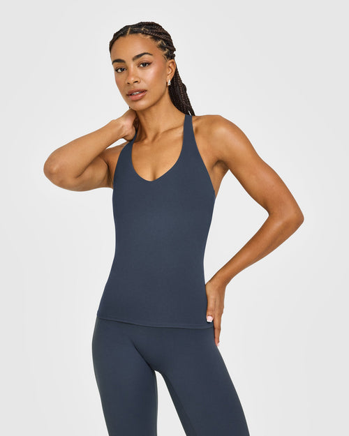 Oner Modal SoftMotion™ Racer Back Vest with Built in Bra Shelf with White Logo | True Blue