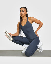 SoftMotion™ Racer Back Vest with Built in Bra Shelf with White Logo | True Blue