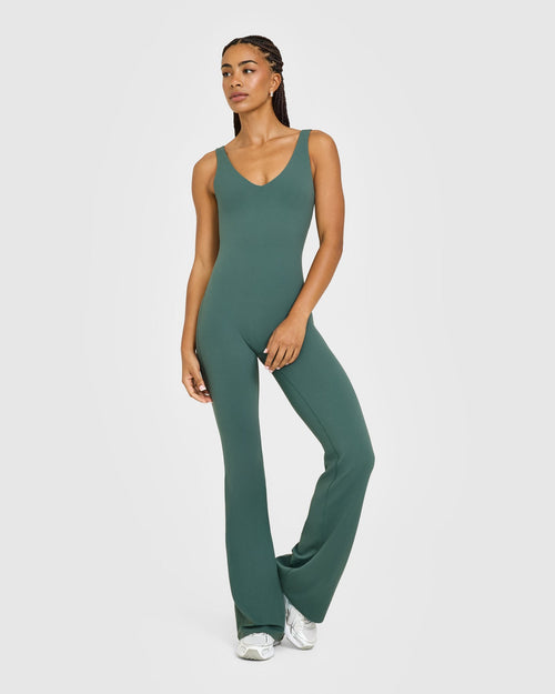 Oner Modal SoftMotion™ Scoop Back Flared All In One Long with White Logo | Iced Green