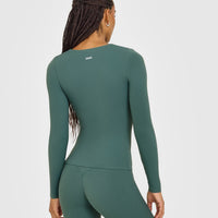 SoftMotion™ Scoop Neck Long Sleeve Top with Built in Bra Shelf with White Logo | Iced Green