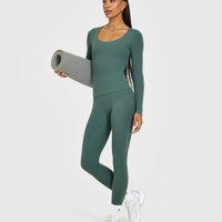 SoftMotion™ Scoop Neck Long Sleeve Top with Built in Bra Shelf with White Logo | Iced Green