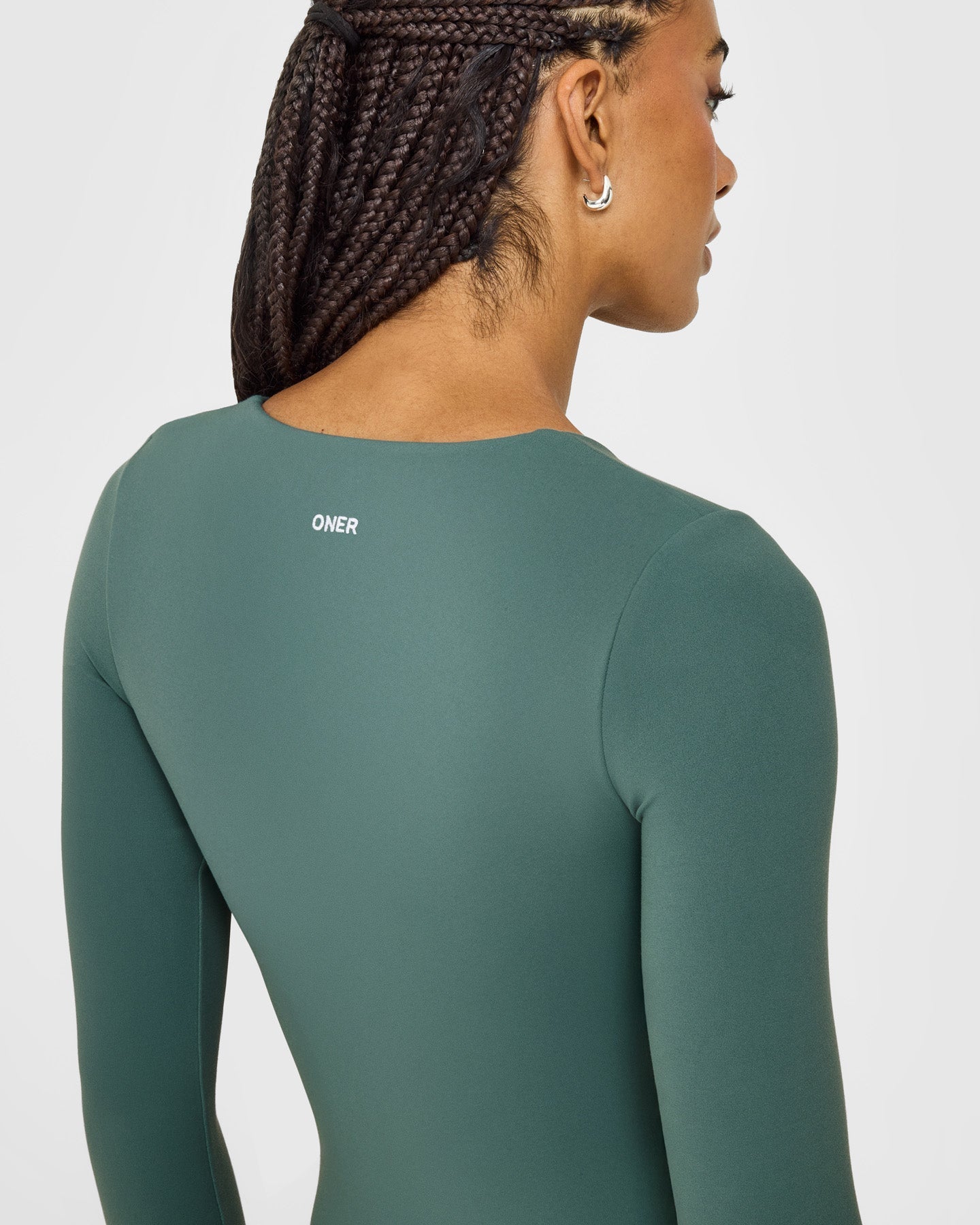 SoftMotion™ Scoop Neck Long Sleeve Top with Built in Bra Shelf with White Logo | Iced Green