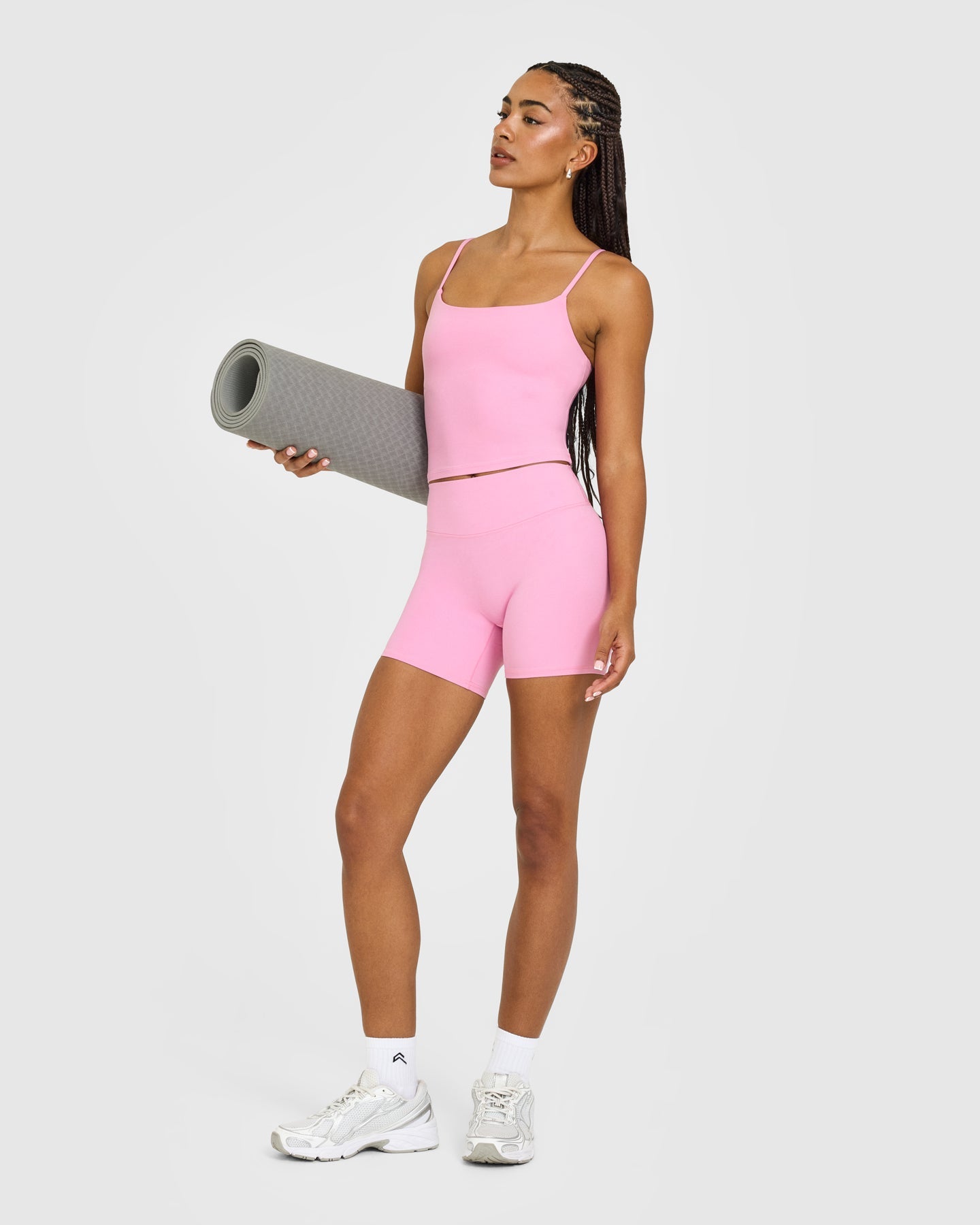 SoftMotion™ Strappy Mid Vest with Built in Bra Shelf with White Logo | Rose Pink