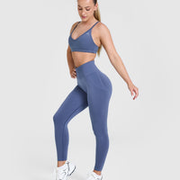 EffortlessLift™ Seamless Leggings with White Logo | Slate Blue