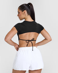 Vintage Open Back Crop T-Shirt with Graphic | Washed Black