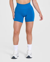 Effortless Seamless Shorts with White Logo | Retro Blue