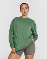 Classic Oversized Lightweight Long Sleeve Top | Washed Forest Green