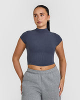 Mellow™ Rib Mid Mock Neck T-Shirt | True Blue