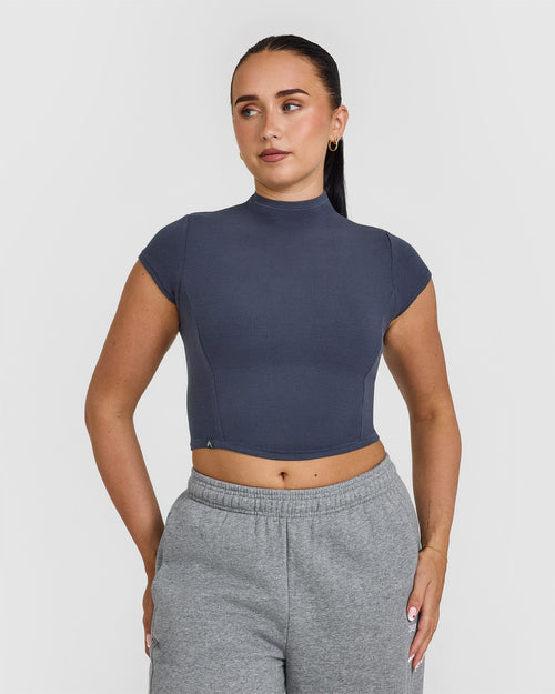 Oner Modal Mellow™ Rib Mid Mock Neck T-Shirt | True Blue