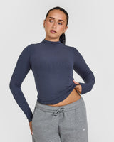 Mellow™ Rib Mock Neck Long Sleeve Top | True Blue