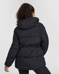 Mid Length Puffer Jacket | Black