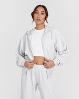 Mid Weight Zip Through Hoodie | Light Grey Marl