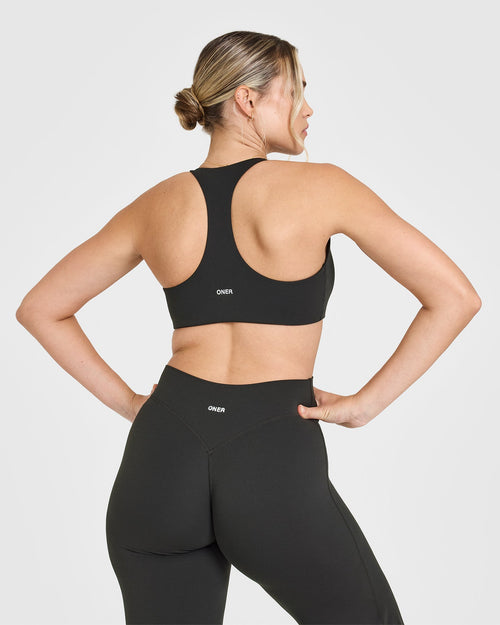 SoftMotion™ Bralette with White Logo | Soft Black