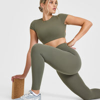 SoftMotion™ Leggings with White Logo | Alpine Green