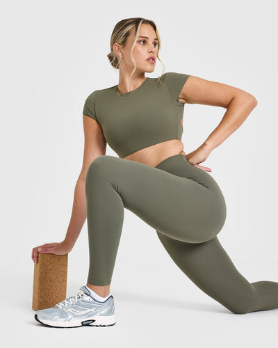 SoftMotion™ Leggings with White Logo | Alpine Green