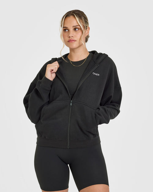 Oner Modal Mid Weight Zip Through Hoodie | Soft Black