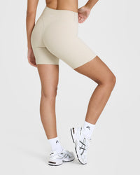 SoftMotion™ Cycling Shorts 8" with White Logo | Sand