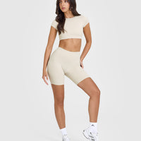 SoftMotion™ Cycling Shorts 8" with White Logo | Sand
