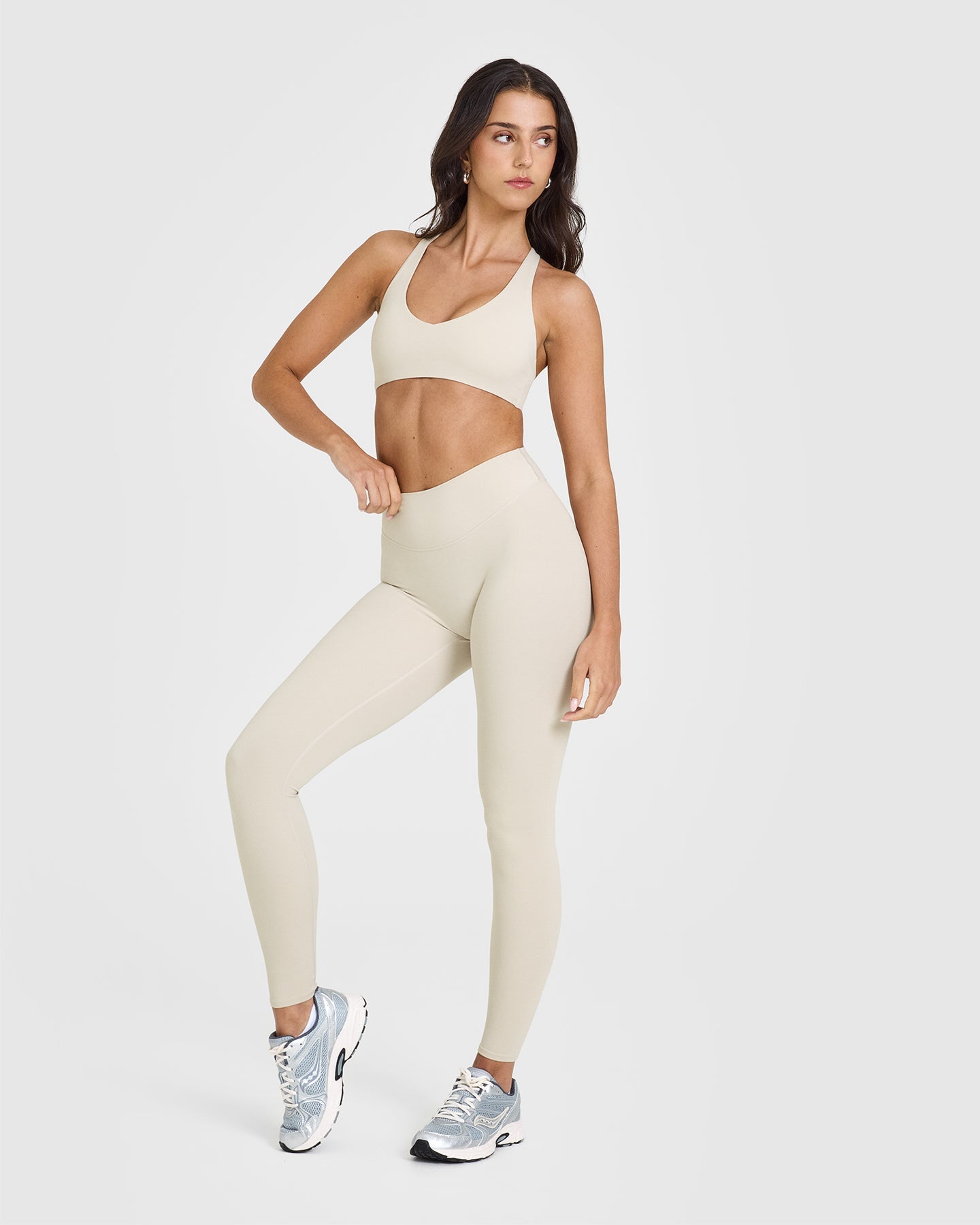 SoftMotion™ Leggings with White Logo | Sand