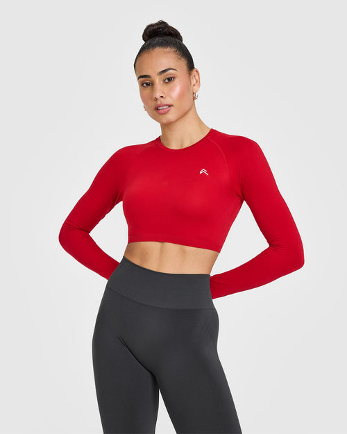 Oner Modal Go To Seamless Fitted Crop Long Sleeve Top | Fire Red