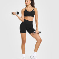 EffortlessLift™ Seamless Shorts with White Logo | Black