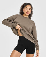 Classic Oversized Lightweight Long Sleeve Top | Moss Brown
