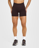 Effortless Seamless Shorts with White Logo | Plum Brown