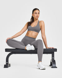 SoftMotion™ Leggings with White Logo | Ash Grey