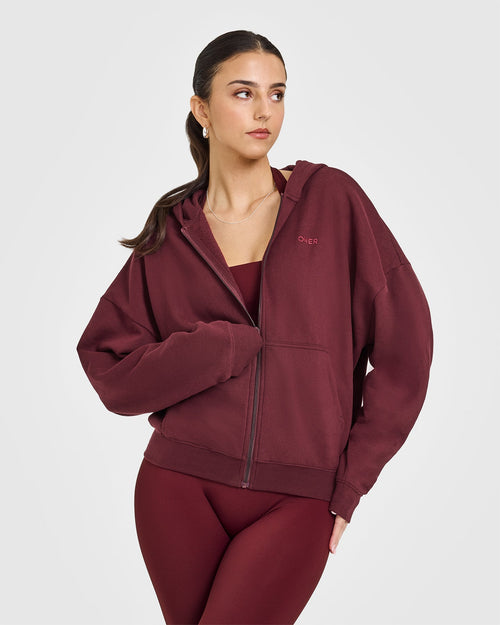 Oner Modal Mid Weight Zip Through Hoodie | Rosewood