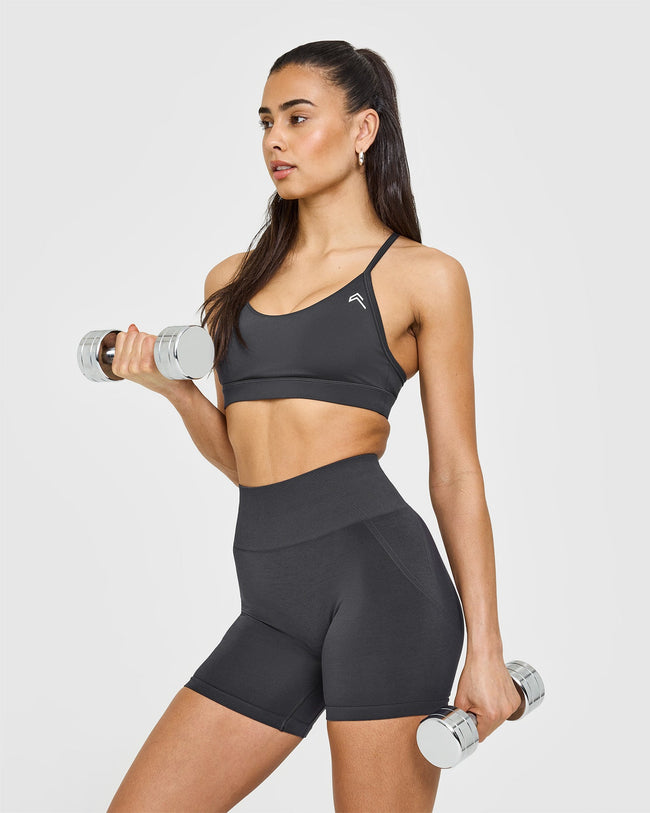 EffortlessLift™ Seamless Shorts with White Logo | Coal