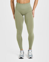 Effortless Seamless Leggings with White Logo | Deep Sage Green