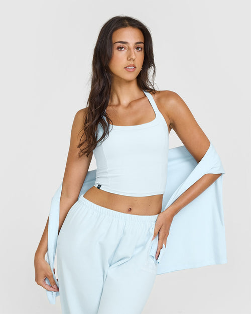 Oner Modal Mellow™ Rib Halter Neck Mid Vest with Built in Bra Shelf | Cloud Blue