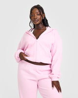 Lightweight Zip Through Hoodie With Oner Logo | Washed Chalk Pink