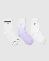Oner Heart Crew Socks 3 Pack | White/Lavender