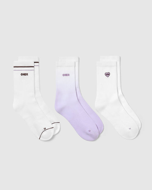 Oner Modal Oner Heart Crew Socks 3 Pack | White/Lavender