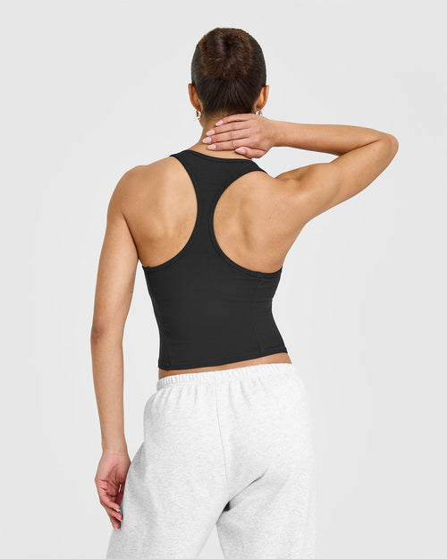 Mellow™ Rib Square Neck Mid Vest with Built in Bra Shelf | Soft Black